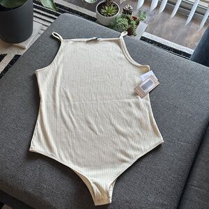NWT JustFab Creamy White Ribbed Bodysuit